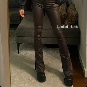 Pretty Little Thing - faux leather high-rise brown split leg pants w/ belt loops